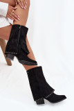 Schwarze gefütterte Stiefelette mit umgeschlagenem Schaft