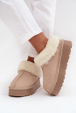 Beige Wildleder-Snowboot mit Fell