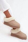Beige Wildleder-Snowboot mit Fell