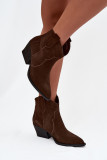Ankle Boots aus echtem Veloursleder mit Blockabsatz, braun