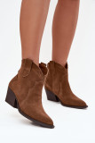 Gefütterte Wildleder-Stiefelette mit Blockabsatz, braun