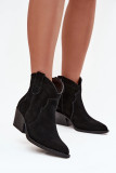 Schwarze Veloursleder-Stiefelette mit Blockabsatz