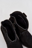 Schwarze Veloursleder-Stiefelette mit Blockabsatz