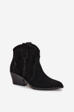 Schwarze Veloursleder-Stiefelette mit Blockabsatz
