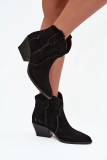 Schwarze Veloursleder-Stiefelette mit Blockabsatz
