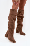 Overknee-Stiefel aus Veloursleder mit Blockabsatz, braun