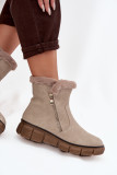 Snowboots mit Kunstfell und Plateausohle beige