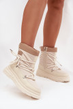 Beige Schneestiefel mit Reißverschluss und Fellfutter