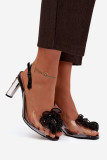 Schwarze Sandale mit Blockabsatz, Schmuck und Kristallen