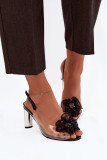 Schwarze Sandale mit Blockabsatz, Schmuck und Kristallen