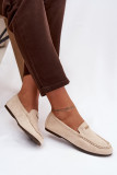 Beige Mokassins aus Velourslederimitat mit goldenem Detail