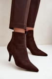 Stiefelette mit Stiletto-Absatz aus braunem Kunstveloursleder