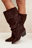 Stiefelette aus Veloursleder mit gerafftem Schaft und Absatz, braun