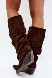 Stiefelette aus Veloursleder mit gerafftem Schaft und Absatz, braun