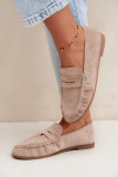 Mokassin aus Velourslederimitat mit Raffung, beige