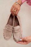 Mokassin aus Velourslederimitat mit Raffung, beige
