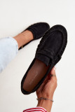 Schwarze Loafer aus Velourslederimitat mit Raffung