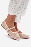 Beige Ballerinas aus Mesh mit Stickerei und Pailletten