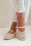 Beige Ballerinas aus Mesh mit Stickerei und Pailletten