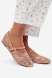 Netz-Ballerina mit Stickerei und Pailletten beige