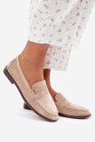 Beige Mokassins aus Velourslederimitat mit dekorativem Detail