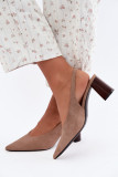 Beige Pumps mit offener Ferse und Blockabsatz