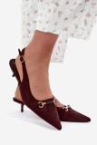 Pumps mit offener Ferse und niedrigem Absatz, bordeaux, aus Wildlederimitat