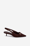 Pumps mit offener Ferse und niedrigem Absatz, braun, aus Wildlederimitat