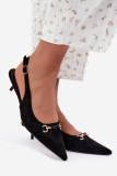 Schwarze Pumps mit offener Ferse und niedrigem Absatz