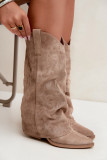 Beige Western-Stiefelette mit umgeschlagenem Schaft und Blockabsatz