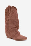 Cowboystiefel mit Absatz und umgeschlagenem Schaft aus braunem Wildlederimitat