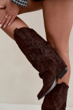 Braune Cowboy-Stiefel aus Velourslederimitat mit umgeschlagenem Schaft und Blockabsatz