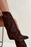 Braune Cowboy-Stiefel aus Velourslederimitat mit umgeschlagenem Schaft und Blockabsatz