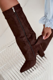 Gefütterte Damenstiefel mit umgeschlagenem Schaft und Blockabsatz, braun