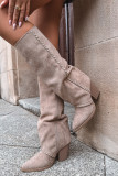 Beige Cowboystiefel aus Wildlederimitat mit Blockabsatz und Reißverschluss