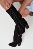 Schwarze Cowboy-Stiefelette aus Velourslederimitat mit Blockabsatz und Reißverschluss
