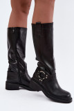 Schwarze Overknee-Stiefel mit dekorativem Detail und Reißverschluss