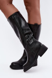 Schwarze Overknee-Stiefel mit dekorativem Detail und Reißverschluss