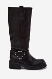 Schwarze Overknee-Stiefel mit dekorativem Detail und Reißverschluss