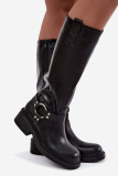 Schwarze Overknee-Stiefel mit dekorativem Detail und Reißverschluss