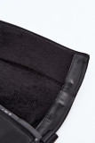 Gefütterte schwarze Stiefel mit Blockabsatz aus Kunstleder