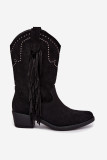 Schwarze Ankle Boots mit Fransen und Absatzverzierung