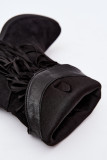 Schwarze Ankle Boots mit Fransen und Absatzverzierung