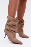 Beige Slouchy Stiefelette aus Veloursleder mit Stilettoabsatz