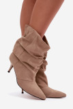 Beige Slouchy Stiefelette aus Veloursleder mit Stilettoabsatz