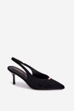 Schwarze Pumps mit offener Ferse und goldenem Detail am Stilettoabsatz