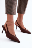 Pumps mit offener Ferse und goldenem Detail am Stilettoabsatz, braun
