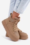 Schnür-Snowboots mit Fell beige