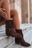Cowboy-Stiefelette mit Blockabsatz, Fransen und umgeschlagenem Schaft, braun