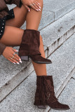 Cowboy-Stiefelette mit Blockabsatz, Fransen und umgeschlagenem Schaft, braun